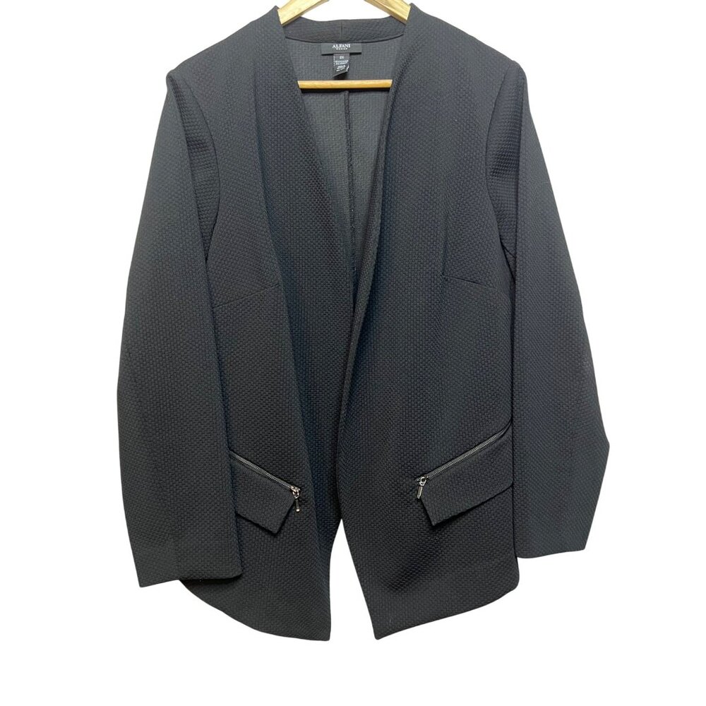 Alfani Women's Open Front Textured Blazer Jacket 2X Black Career Goth Minimalist